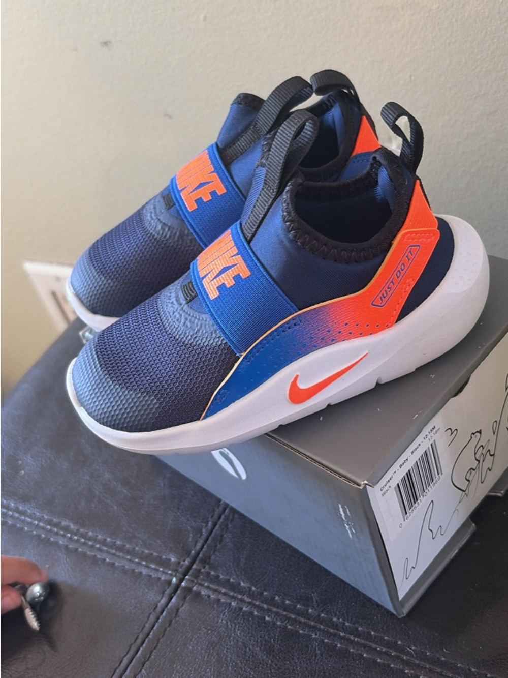 Nike Kids Navy and Bright Orange Slip-On Sneakers